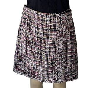 Ann Taylor Tweed Mini Skirt Size 2 Multicolor Fringe Trim Textured Classic